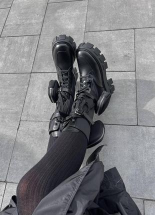 Женские ботинки prada boots zip pocket black high прада сапоги4 фото