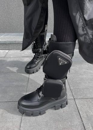 Женские ботинки prada boots zip pocket black high прада сапоги7 фото