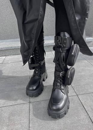 Женские ботинки prada boots zip pocket black high прада сапоги5 фото