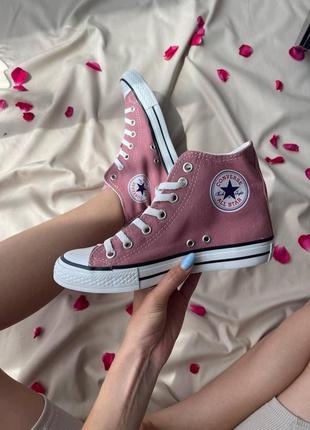 Кеды конверсы женские  converse chuck taylor all star hi pink3 фото