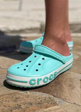 Шлепанцы женские  crocs turquoise logo blue