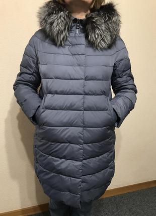 Зимний теплый пуховик куртка veralba с мехом чернобурка, l4 фото