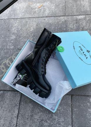 Женские ботинки prada pouch combat boots high black прада сапоги6 фото