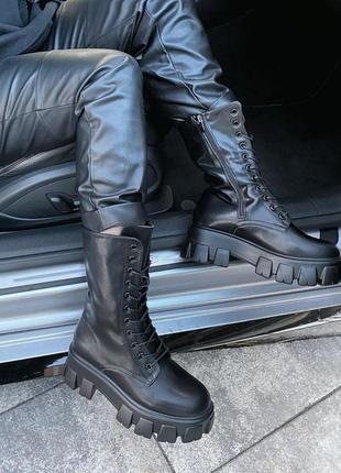 Женские ботинки prada pouch combat boots high black прада сапоги