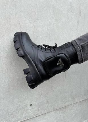 Женские ботинки prada leather boots nylon pouch black прада сапоги3 фото