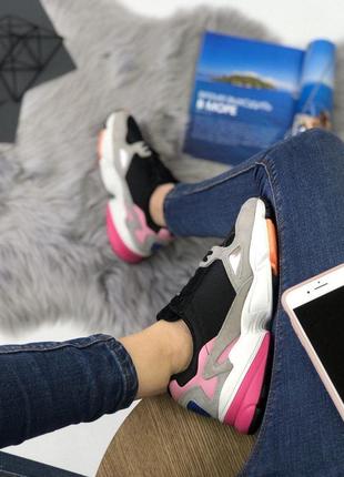 Женские кроссовки  adidas falcon black orange pink3 фото