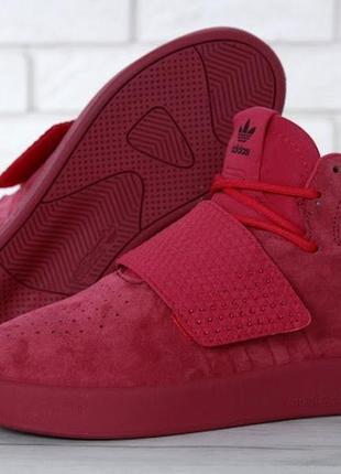 Женские кроссовки  adidas tubular invader red без меха