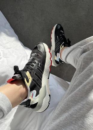 Мужские / женские кроссовки  adidas nite jogger black white red2 фото