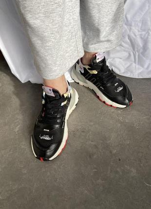Мужские / женские кроссовки  adidas nite jogger black white red7 фото