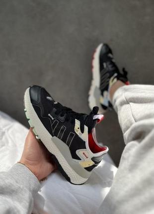 Мужские / женские кроссовки  adidas nite jogger black white red5 фото