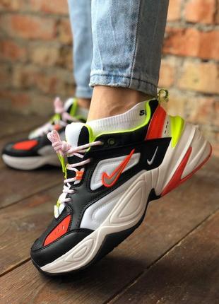 Женские кроссовки  eyes nike m2k black white neon green pink orange