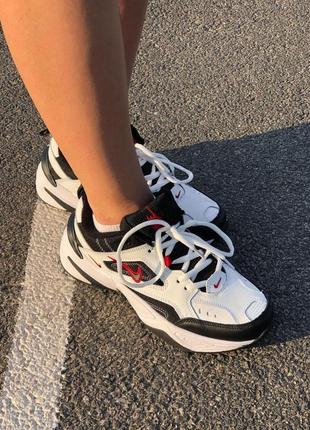 Мужские / женские кроссовки  nike m2k tekno black white «red logo»