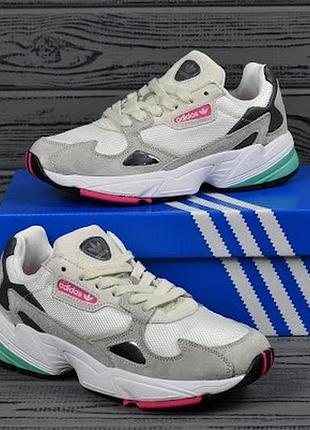 Женские кроссовки  adidas falcon grey white green