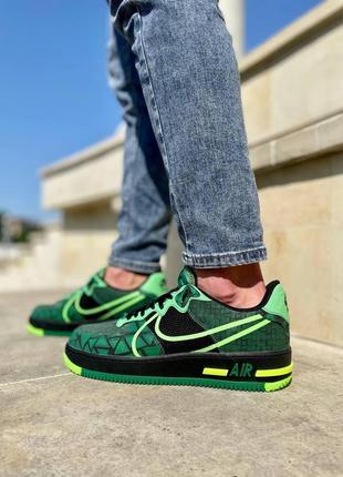Мужские кроссовки  White nike air force 1 react green