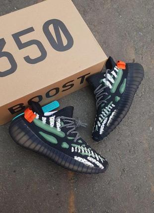 Чоловічі кросівки adidas yeezy boost 350 v3 black green orange