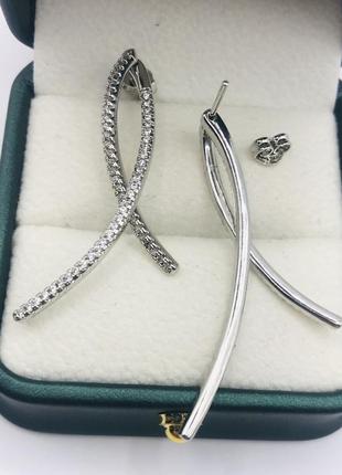 Сережки з фіанітами, розмір 4 см медична сталь design by korea 925 silver2 фото