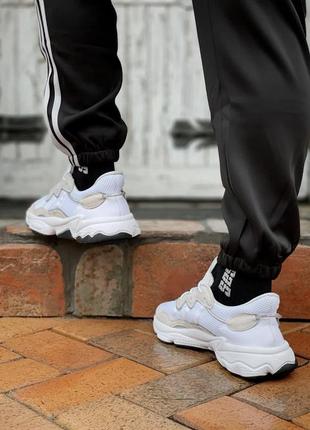 Мужские кроссовки   adidas ozweego adiprene pride white beige black7 фото