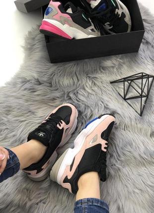 Женские кроссовки  adidas falcon pink black white2 фото