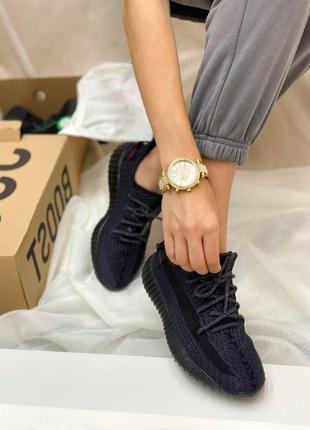 Мужские / женские кроссовки  adidas yeezt boost 350 v2 black (рефлективні шнурки)