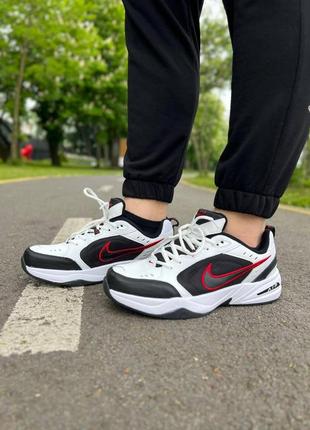 Мужские / женские кроссовки  nike air monarch black white «red logo»