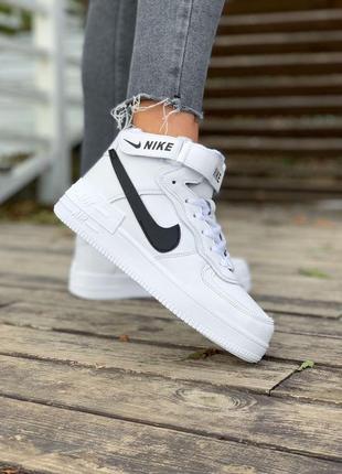 Женские кроссовки  nike air force shadow white «black logo»5 фото