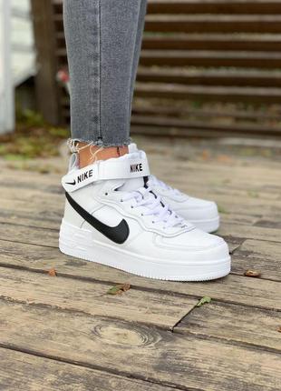 Женские кроссовки  nike air force shadow white «black logo»2 фото