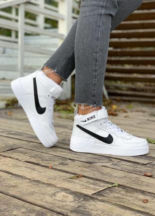 Женские кроссовки  nike air force shadow white «black logo»4 фото