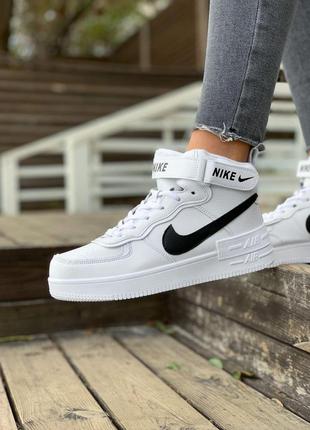 Женские кроссовки  nike air force shadow white «black logo»9 фото