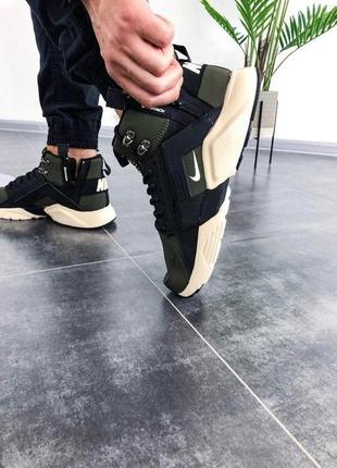 Жіночі кросівки nike huarache city mid leather x acronym mid khaki black6 фото