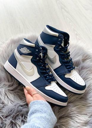 Жіночі кросівки nike air jordan 1 retro mid navy blue white