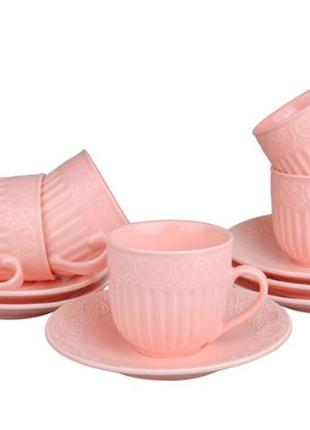 Чайный сервиз lefard ажур розовый 12 предметов (722-123)