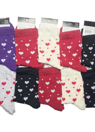 Шкарпетки жіночі стильні з сердечками, асорти набір з 12 пар для дівчат та підлітків з яскравим малюнком