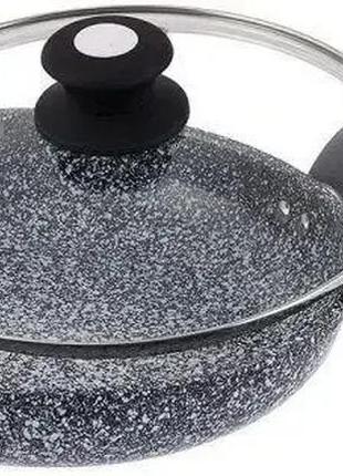 Антипригарна сковорідка з кришкою unique 22 см | сковорідка гранітна - світлий граніт6 фото