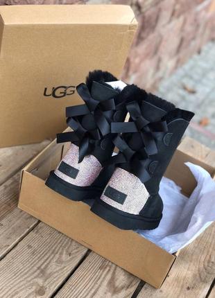 Ugg bailey bow ii black, зимові жіночі уггі/угі, зимові угі, чоботи, шкіряні1 фото