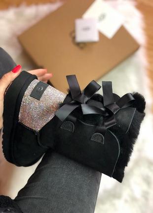 Ugg bailey bow ii black, зимові жіночі уггі/угі, зимові угі, чоботи, шкіряні3 фото