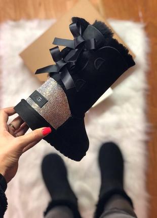 Ugg bailey bow ii black, зимові жіночі уггі/угі, зимові угі, чоботи, шкіряні7 фото