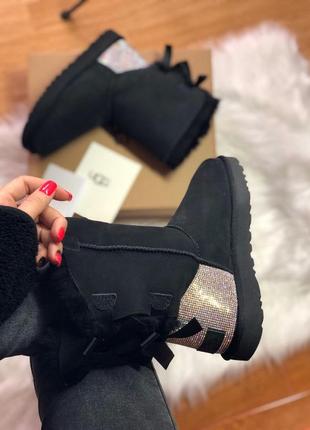 Ugg bailey bow ii black, зимові жіночі уггі/угі, зимові угі, чоботи, шкіряні9 фото