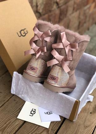 Ugg mini bailey bow ii dusk, женские зимние уги/угги/угі зимові, кожанные/жіночі