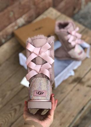 Ugg mini bailey bow ii dusk, женские зимние уги/угги/угі зимові, кожанные/жіночі5 фото