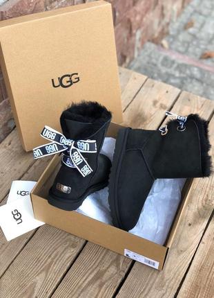 Ugg bailey bow short black, жіночі/жіночі зимові/зимові угі/уггі/угі шкіряні чоботи1 фото