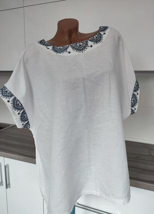 Блуза лен+ трикотаж, вышивка1 фото
