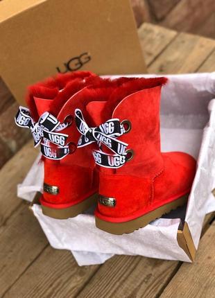 Ugg bailey bow short red, зимние женские угги/уги/угі  жіночі/зимові сапоги/кожаные