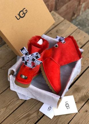 Ugg bailey bow short red, зимові жіночі уггі/угі/угі жіночі/зимові чоботи/шкіряні4 фото