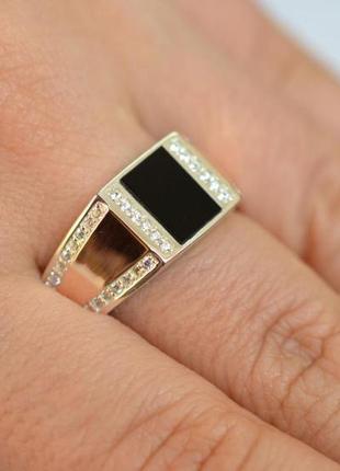 Серебряное кольцо печатка с вставками из золота2 фото