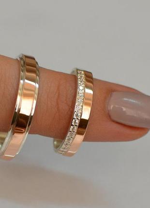 Обручальные серебряные кольца с вставками из золота (пара колец)2 фото