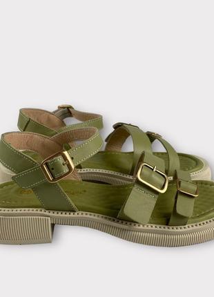 Женские кожаные босоножки на низком ходу зеленые сандали 3597 mario muzi 27355 фото