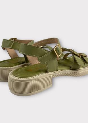 Женские кожаные босоножки на низком ходу зеленые сандали 3597 mario muzi 27354 фото