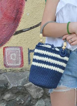 Сумка ведро женская вязаная джинс