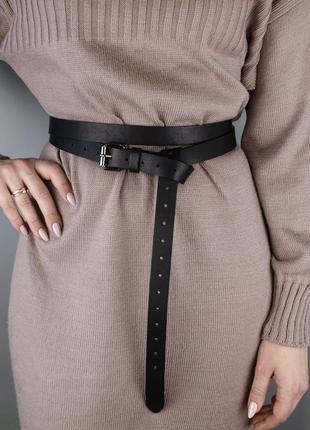 Ремень женский кожаный в два оборота sf-2501 черный (180-230 см)10 фото