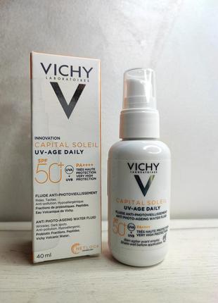 Солнцезащитный невесомый флюид против признаков фотостарения кожы лица spf50+vichy capital soleil uv-age daily1 фото